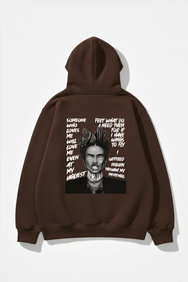 Unisex Soft Textured Frida Kahlo Viva La Vida Printed Design Oversized 3 Thread Hoodie Sweatshirt