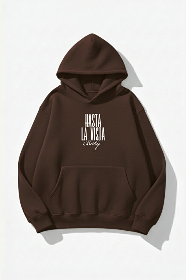 Unisex Soft Textured Hastala Vista Baby Printed Design Oversized 3 Thread Hoodie Sweatshirt