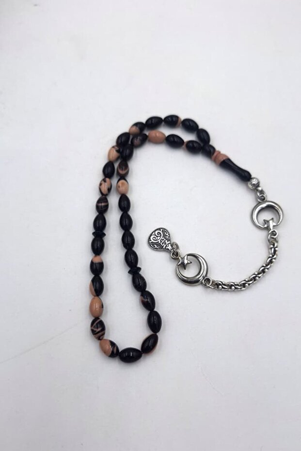 Marbled Cream-Brown Ankle-Length Barley Cut Amber Rosary