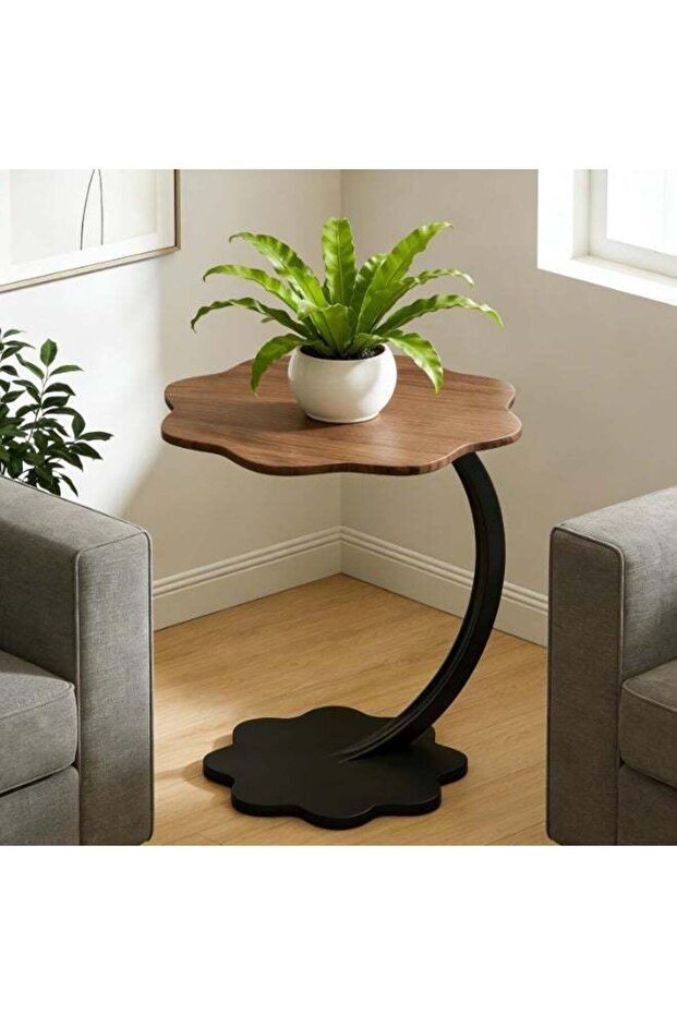 Modern Marble Style Side Table, C-Shaped Couch End Table, Compact Design