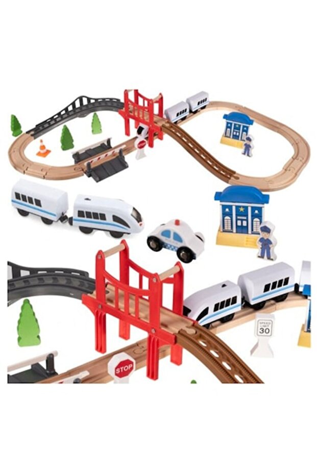 Wooden Train Set with 70 Elements