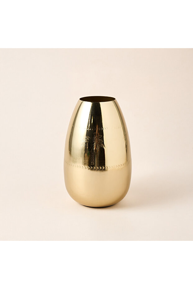 Palm Decorative Metal Vase - 19.5 cms