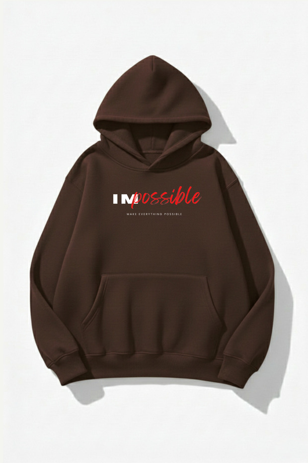 سويت شيرت بقلنسوة للجنسين ذو ملمس ناعم من Impossible مطبوع Design قصة فضفاضة 3 Thread
