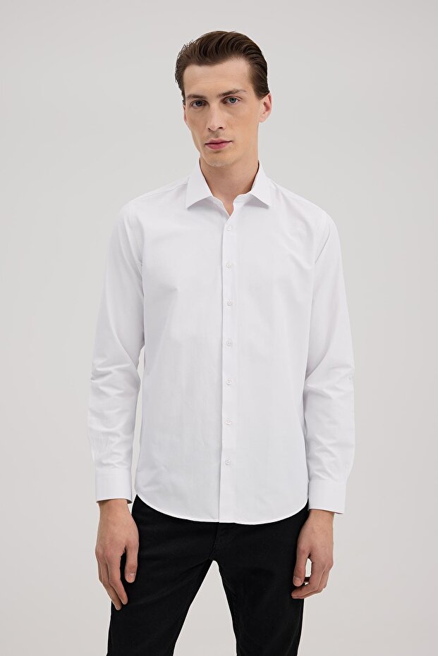 White Comfort Fit Cotton Blend Shirt