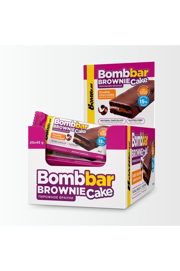 Protein Brownie Cake Double Chocolate Filling Gluten Free and No Sugar Added 20x45g