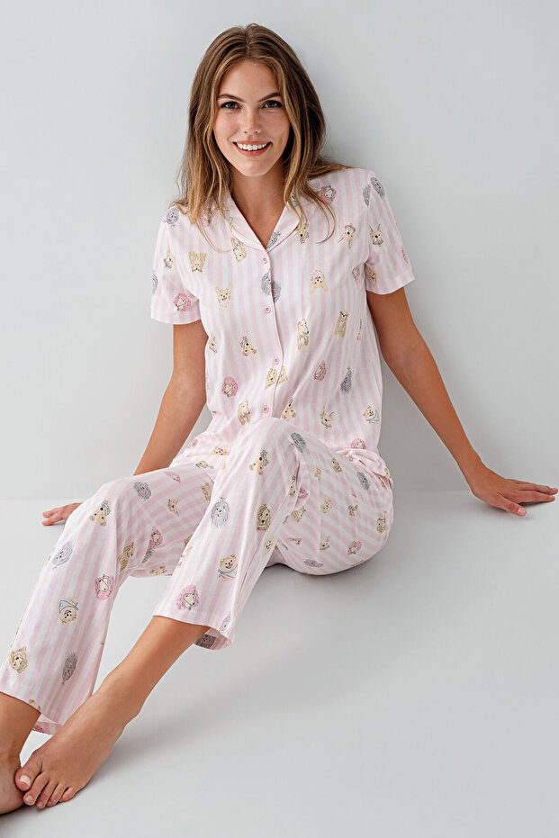Kadın Pembe Gömlek Pijama - 1