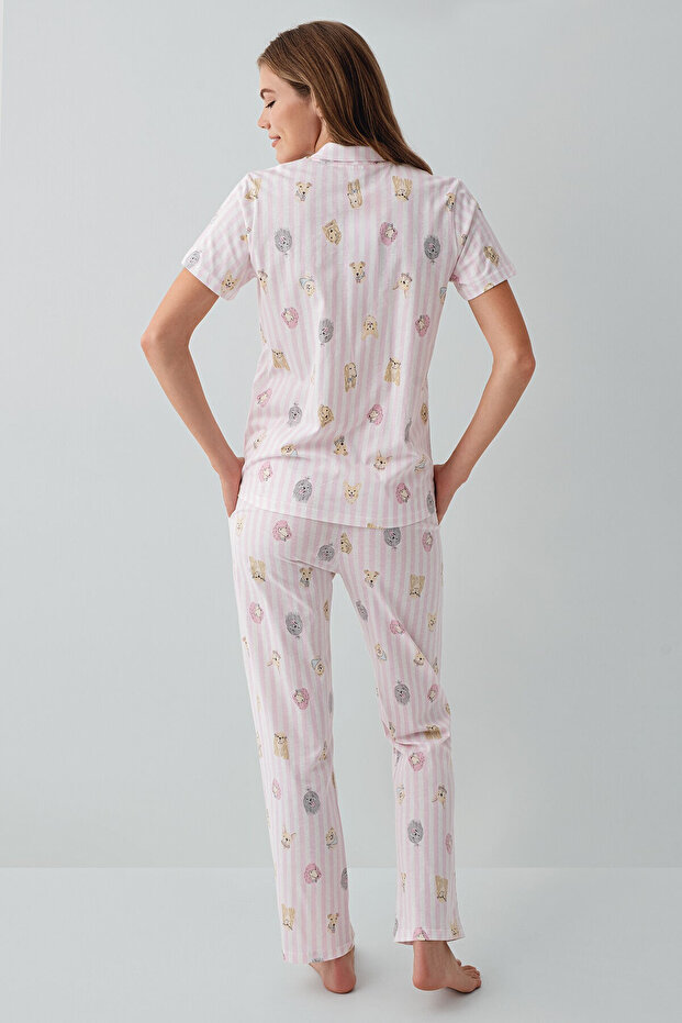 Kadın Pembe Gömlek Pijama - 4