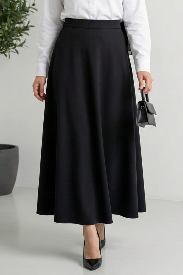 Women's Scuba Fabric Black Flared Skirt