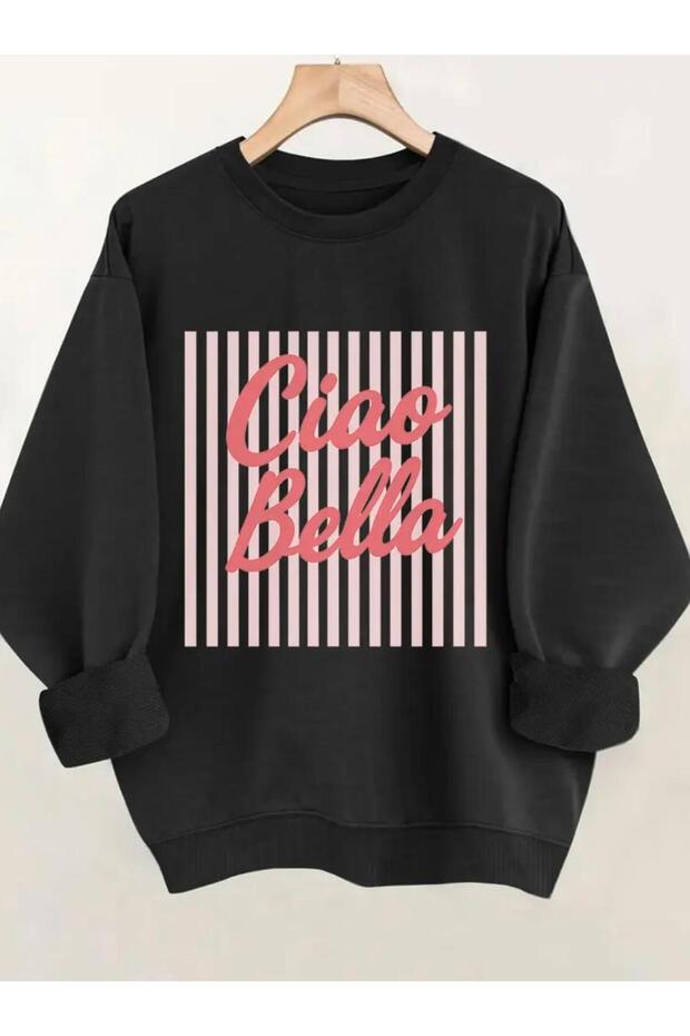 Ciao Bella Printed Crew Neck Fleece-Lined Women's Plain Sweatshirt