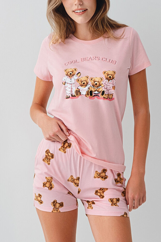 Kadın Pembe Şort Takım - 3