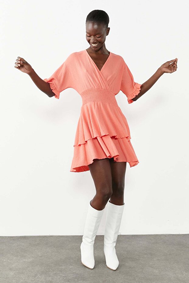 Katlı Mini Elbise - 1