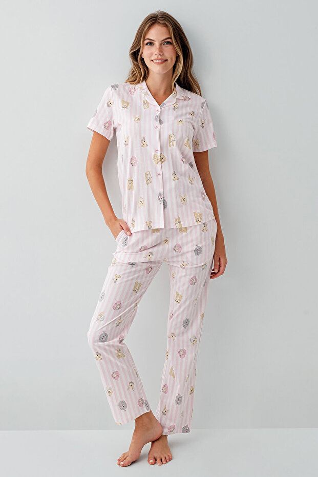 Kadın Pembe Gömlek Pijama - 2