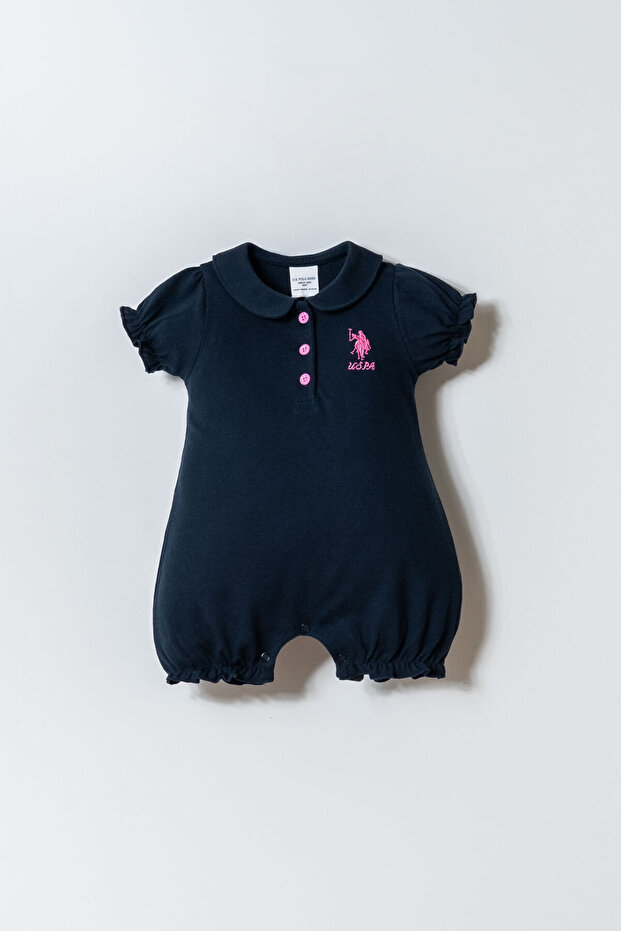 Baby Girl Polo Collar Embroidered Summer Regular Fit Navy Blue Jumpsuit Usb3026-C-V3
