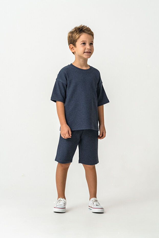 بدلة برمودا لون أزرق للأولاد - 2