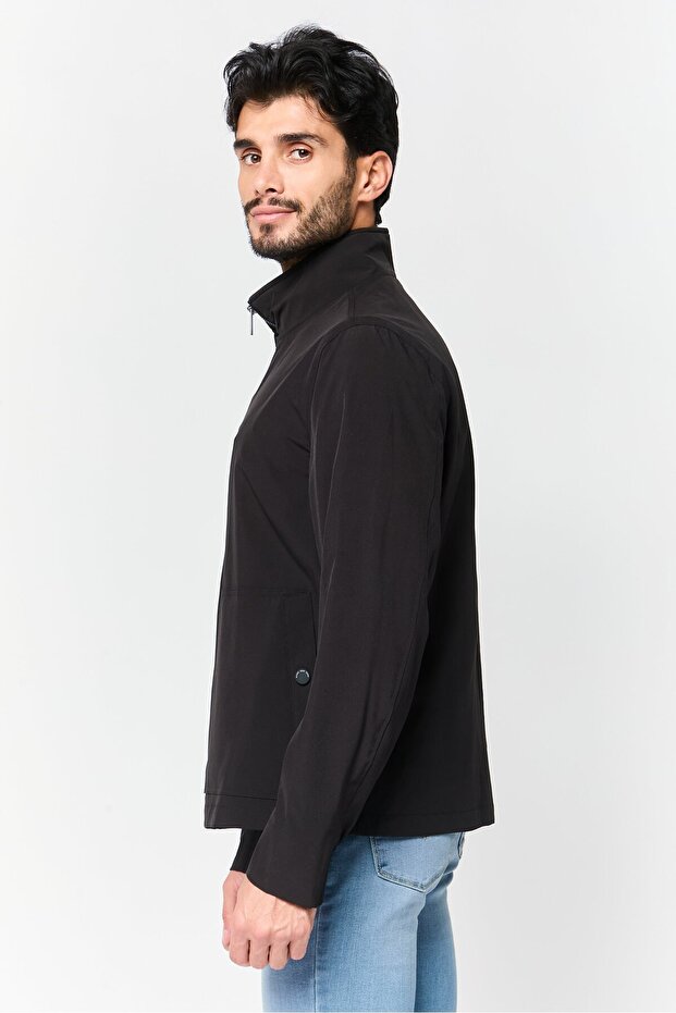 جاكيت بومبر سادة للرجال، أسود - 2