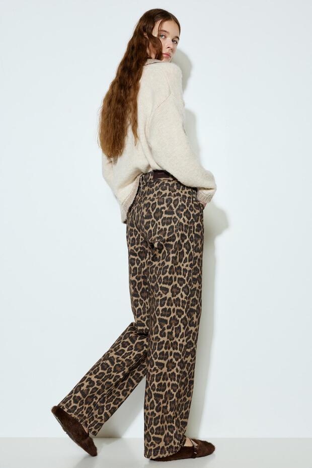 Leopar desenli bağcıklı pantolon - 1