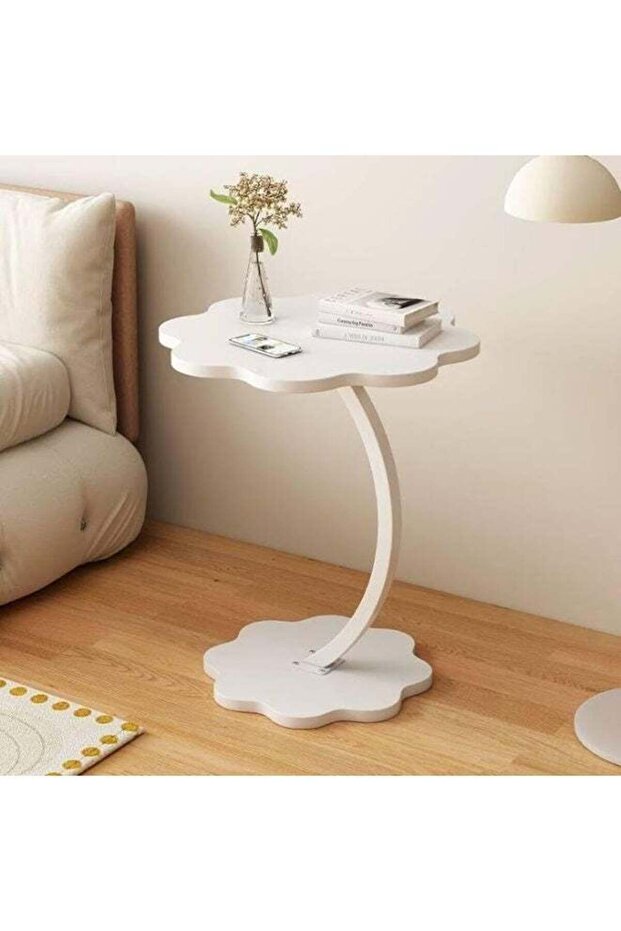 Modern Marble Style Side Table, C-Shaped Couch End Table, Compact Design