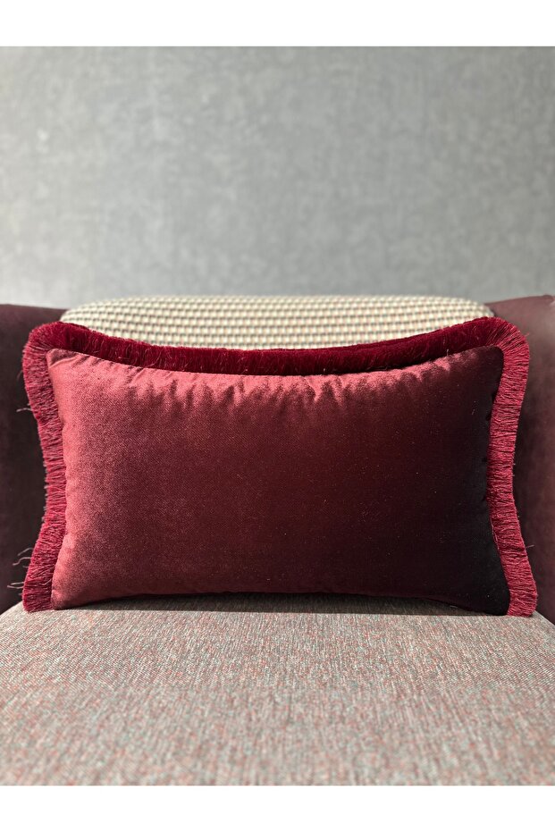 Exclusive Imported Atlas Burgundy Color Tasseled Throw Pillow Cover 30X50 cm