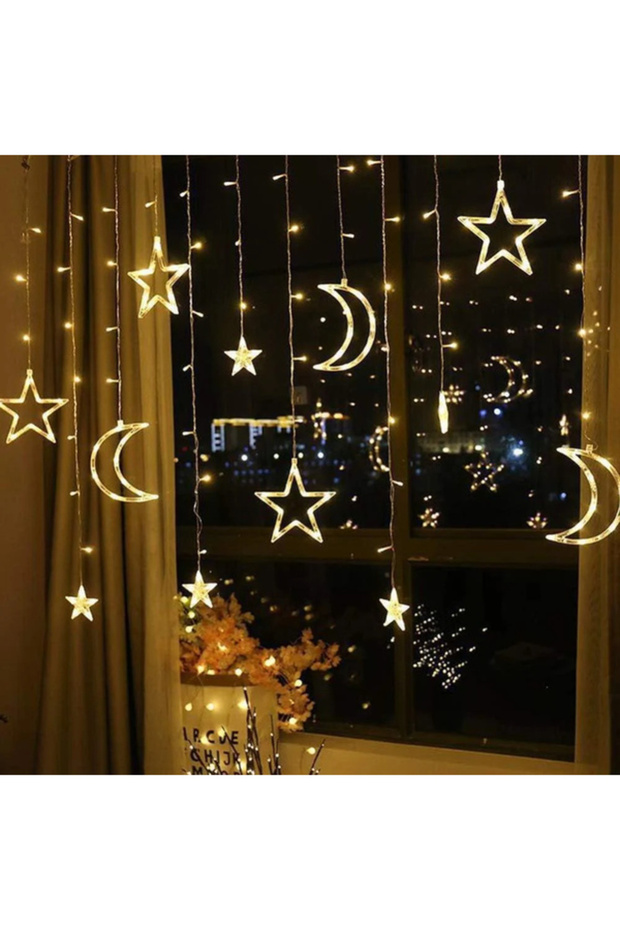 زينة هلالية ونجمية لرمضان، بطول 3 أمتار، مع 20 مصباح LED على شكل هلال ونجمة.