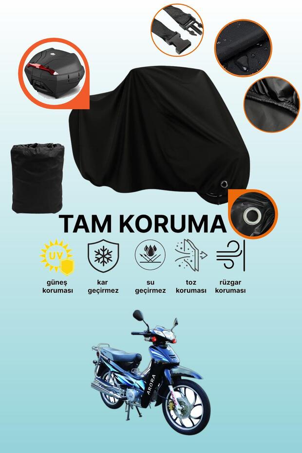 Black Rear Bag and Lock Compatible Arora Ar 100-7 Compatible Motorcycle Tarpaulin