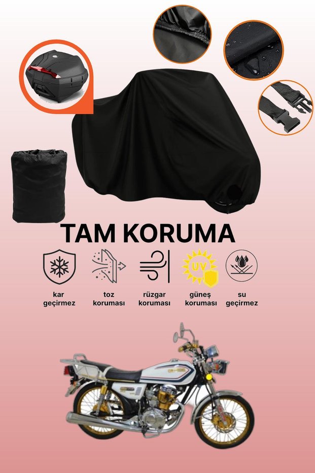 Black Rear Bag Compatible with Kuba Cheetah 100R Gold Compatible Motorcycle Tarpaulin
