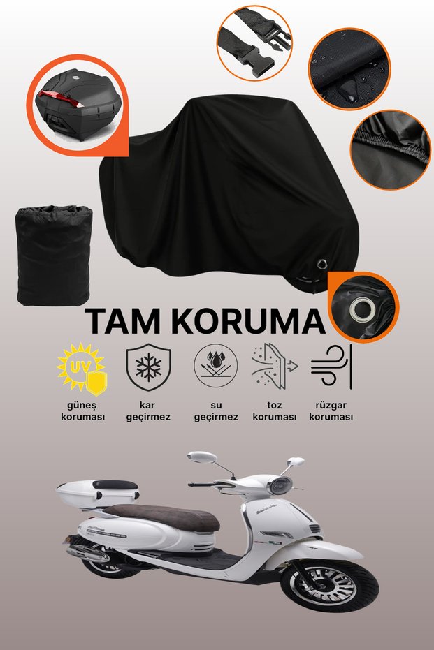 Black Rear Bag and Lock Compatible Kuba Brilliant 125 Compatible Motorcycle Tarpaulin