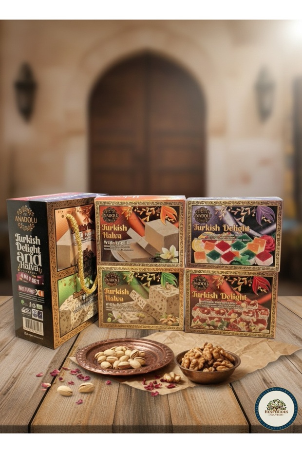 Anadolu Gourmet Gift Set - 4-Piece Mixed Pack (Pistachio & Vanilla Halva and Mixed Turkish Delight)