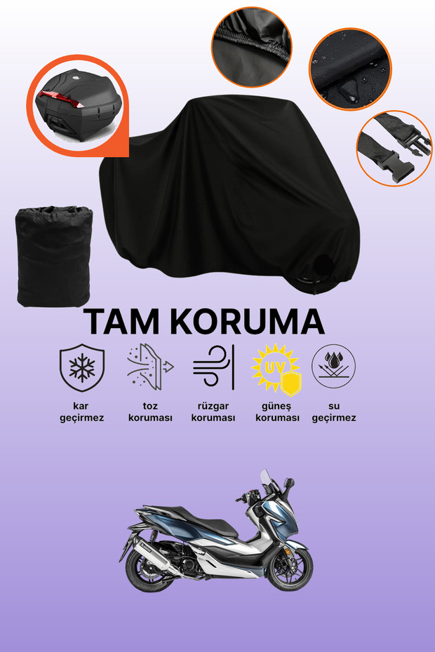 Honda Forza 250 Compatible Motorcycle Tarpaulin Compatible with Black Rear Bag