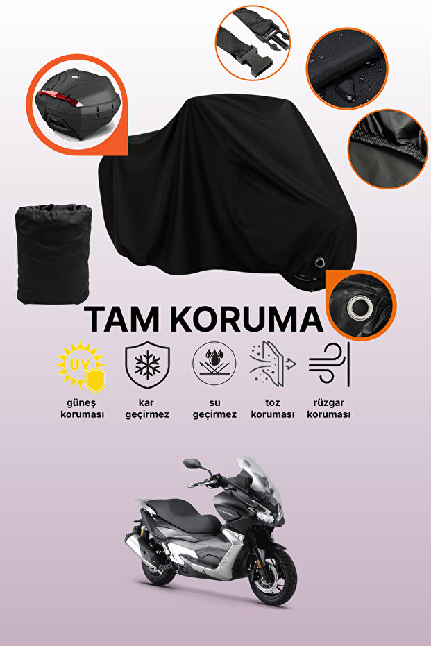 Black Rear Bag and Lock Compatible Rks Blade 250 Compatible Motorcycle Tarpaulin