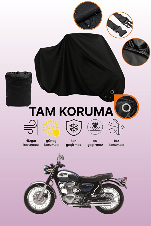 Black Compatible with Lock Kawasaki W 800 Compatible Motorcycle Tarpaulin