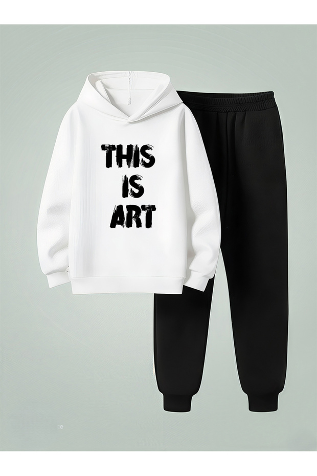 Sweatshirt - Tracksuit Set Unisex Children (Hooded) Thi̇s İs Art Ba Printed Yarn Raised Letters