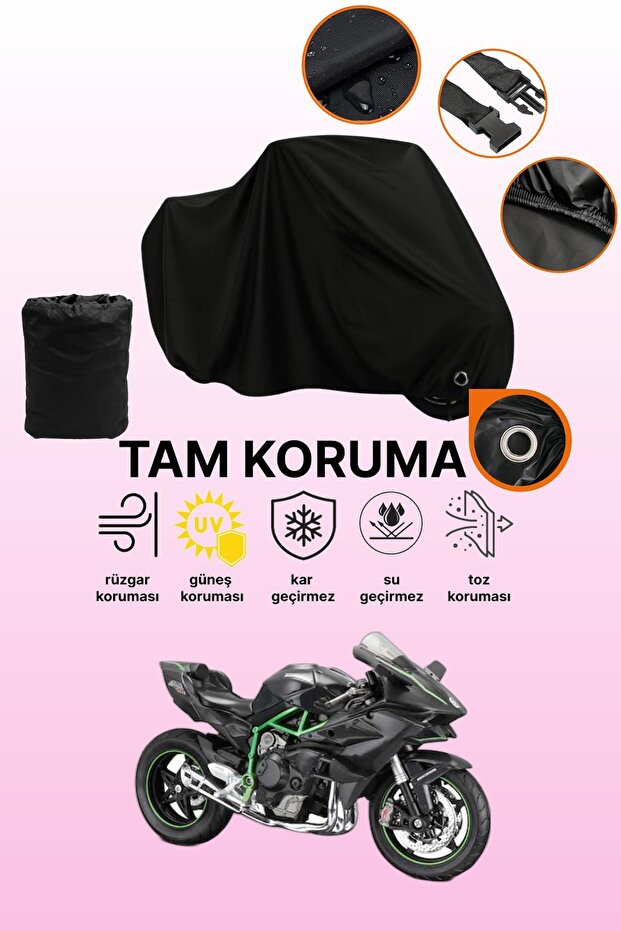 Black Compatible with Lock Kawasaki Ninja H2 Compatible Motorcycle Tarpaulin