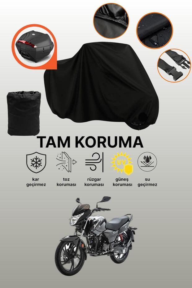 Asian Hero 125 Compatible Motorcycle Tarpaulin Compatible with Black Rear Bag