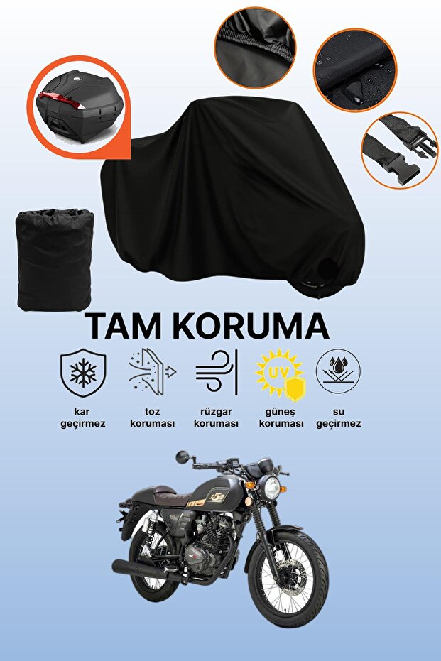 Rks Cafe 152 Compatible Motorcycle Tarpaulin Compatible with Black Rear Bag