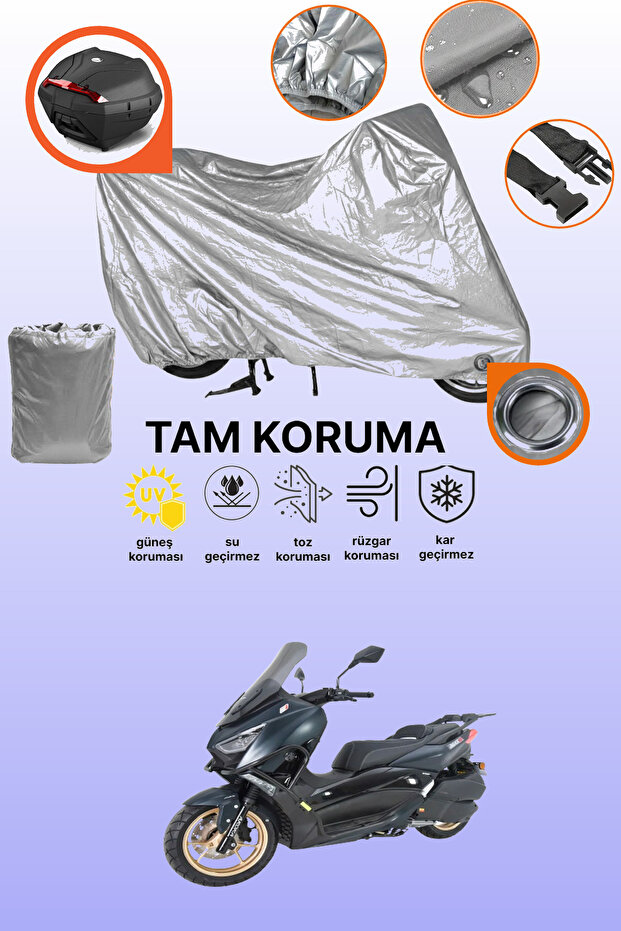 Gray Rear Bag and Lock Compatible Arora Max-T Compatible Motorcycle Tarpaulin