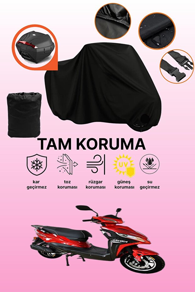Black Rear Bag Compatible with Arora Verano Ar 125-25 Compatible Motorcycle Tarpaulin
