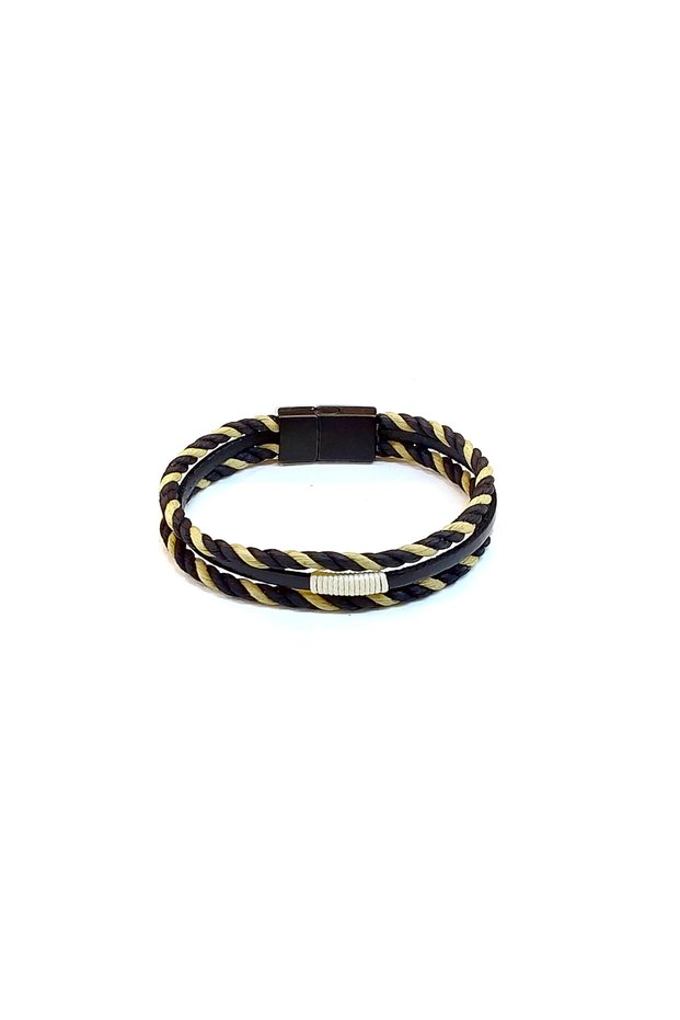 Desert Shadow – Black & Beige Knitted Men's Bracelet-1468