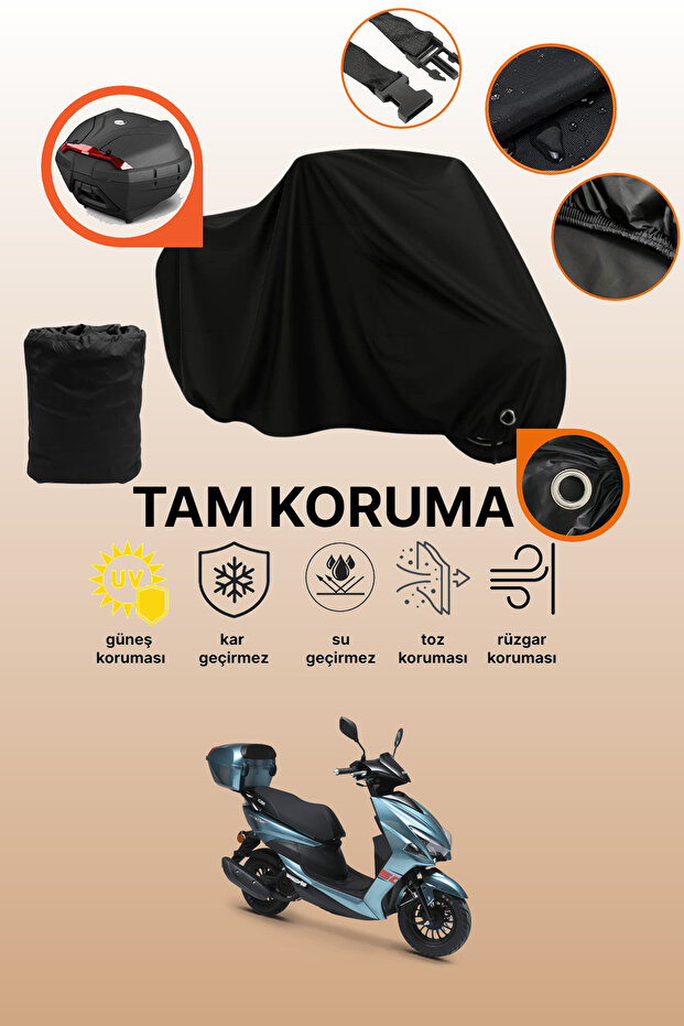 Black Rear Bag and Lock Compatible Kuba Pesaro 50 X Compatible Motorcycle Tarpaulin