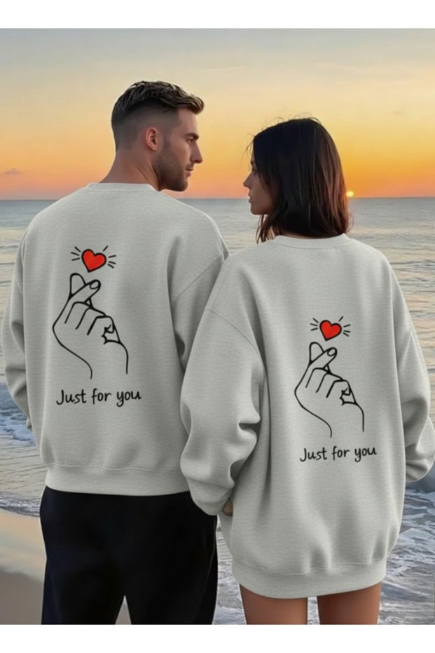 Just for You Written Couple Combination Regular Sweatshirt 2-Piece Set 100% Cotton