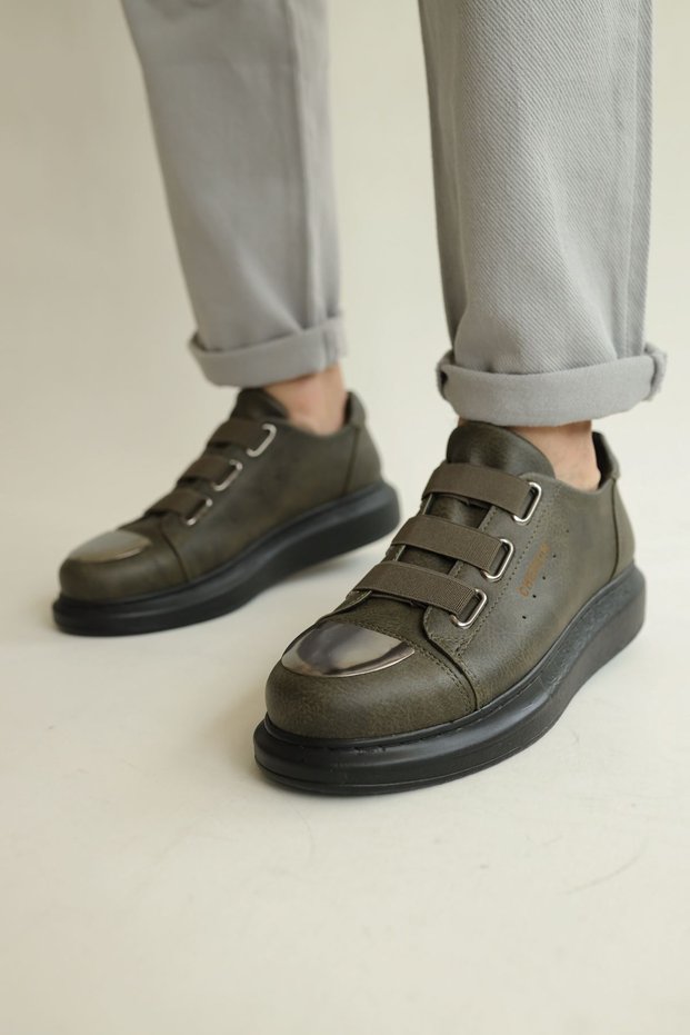 Rlx-251 Mirror Men's Casual Elastic Leather Sports Sneaker Shoes Cst - Khaki