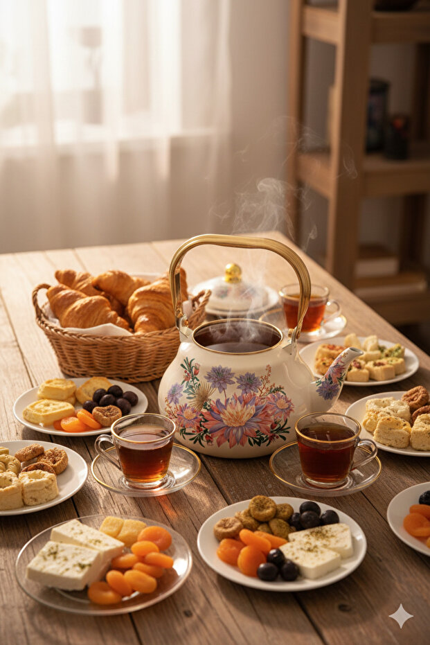 إبريق شاي فاخر مزخرف بأزهار طبيعية 2 لتر