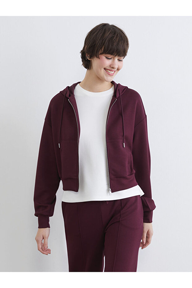 Plum Regular Fit Women's Hooded Zippered Sweatshirt