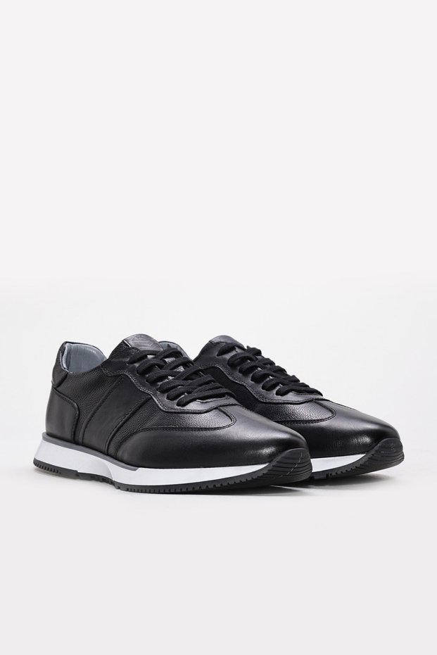 Black Genuine Leather Lace-Up Thermo Sole Men's Sneaker Shoes Tg0924113111399