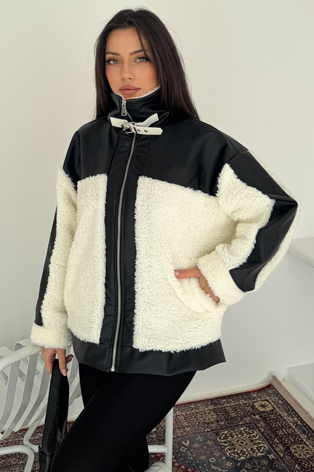 Women's Contrast Paneled Plush Coat – Polar Edge