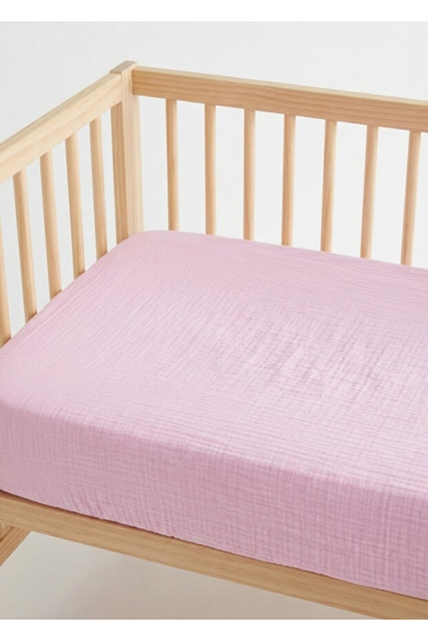100% Cotton Muslin Fitted Sheet - 4 Layers, Breathable Fabric - 70X130 cm