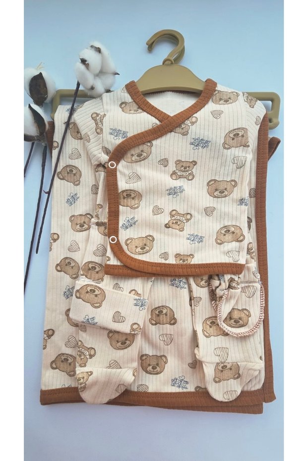 Baby Boy Newborn 7-Piece Cotton Combed Cotton Hospital Release Zibin Set with Bear
