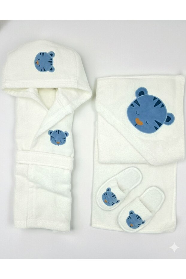 Baby Tiger Embroidered 4-Piece Towel & Bathrobe Set, Newborn Bathrobe Set