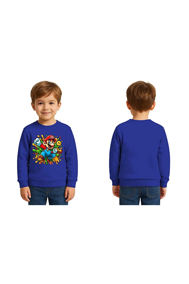 Unisex Super Mario Printed Children's Sweatshirt 3 Thread Raised