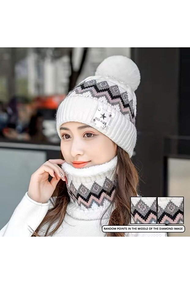 Women's Winter Fleece-Lined Beanie Neck Collar Set