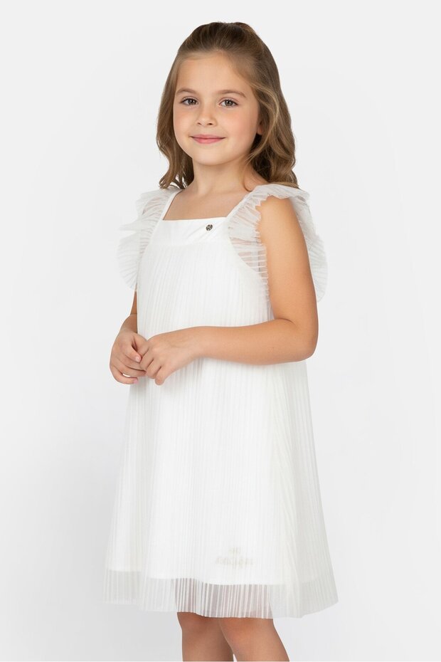 Kids Girl Textured Sleeveless Dress, White